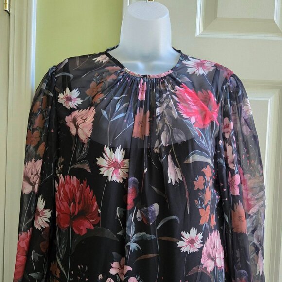 Ieena for Mac Duggal Long-Sleeve Ruffled Chiffon Floral Mini Dress Size 8 - Picture 10 of 14